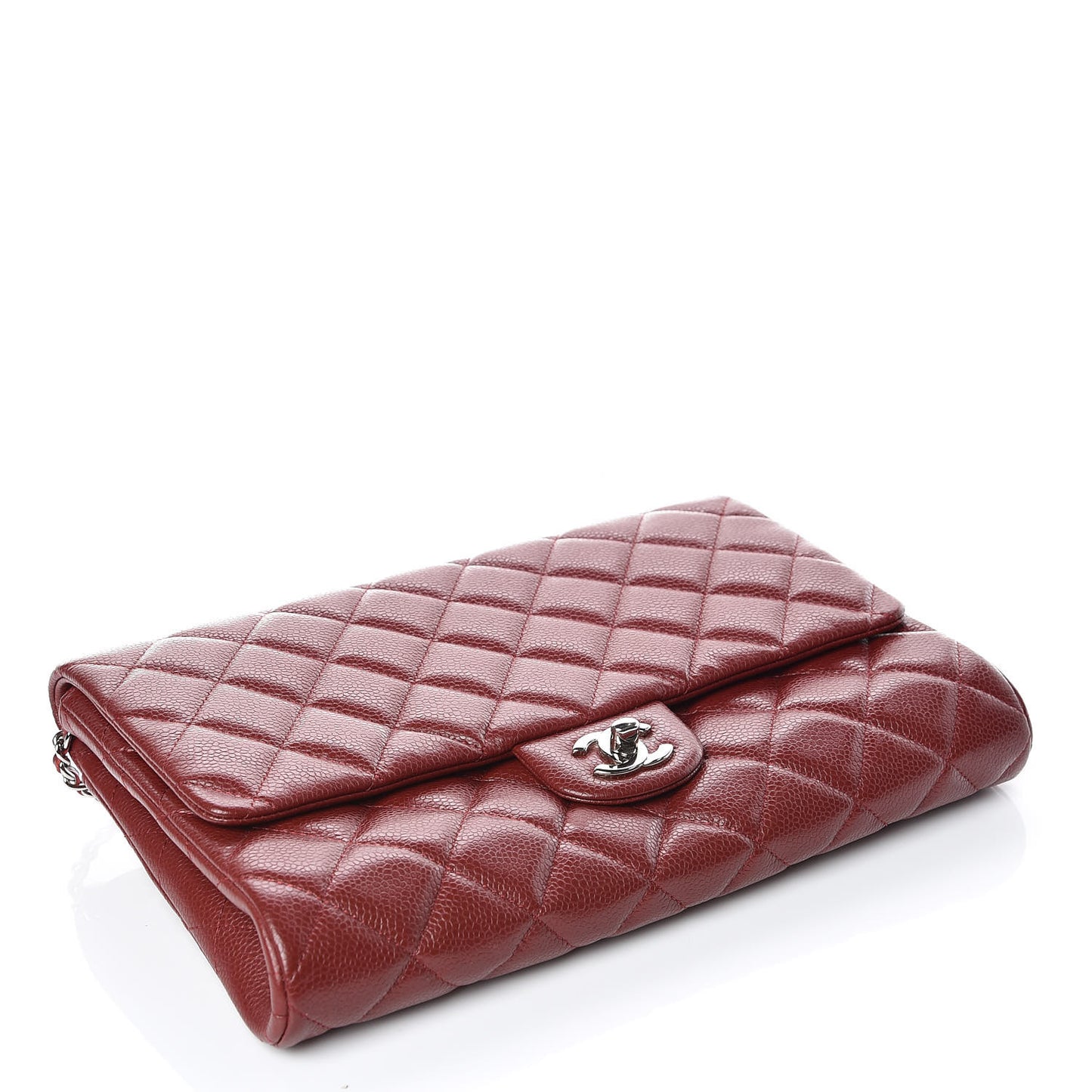 Caviar Quilted Clutch With Chain Flap Dark Red
