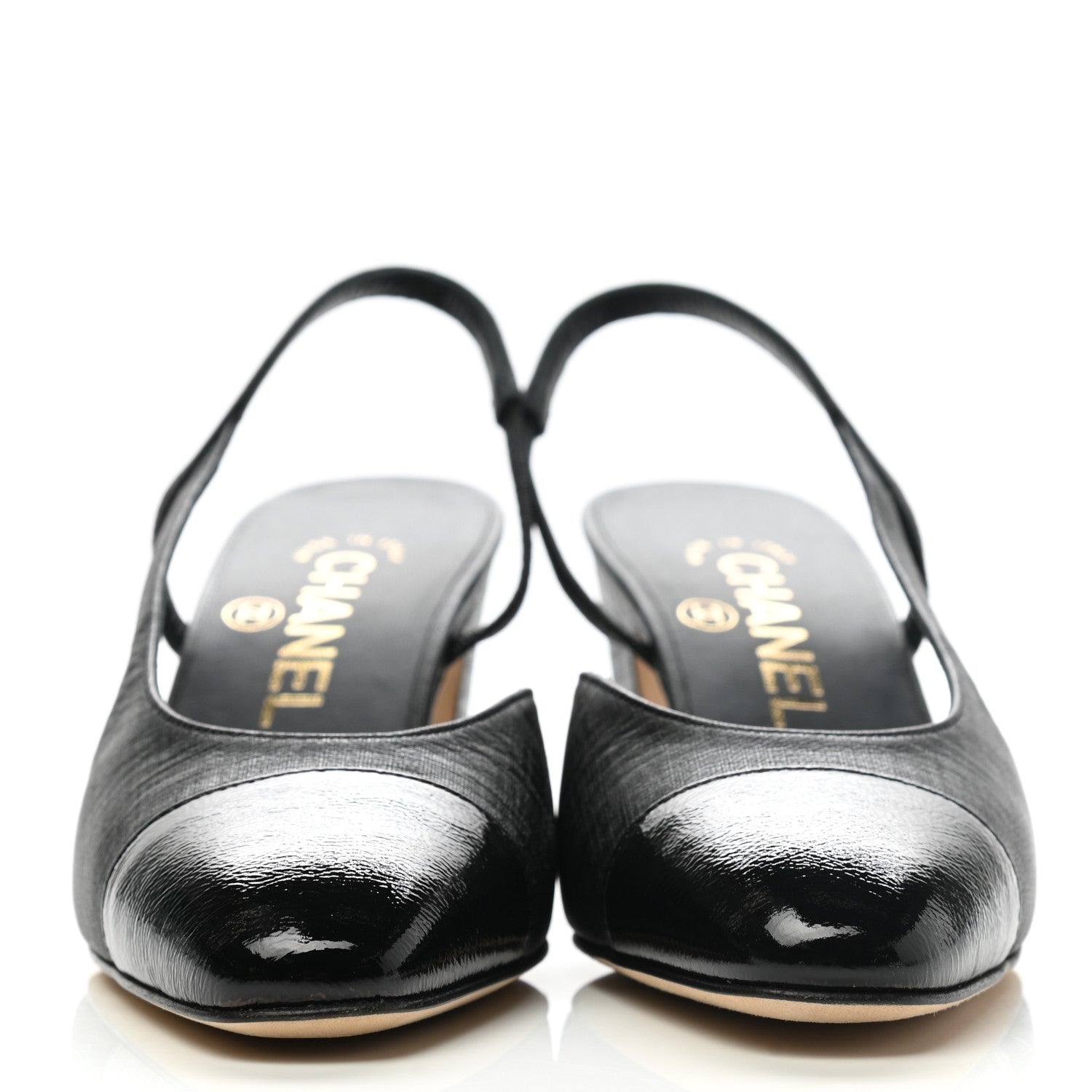 Chanel Goatskin Calfskin Cap Toe CC Slingback Sandals 35 Black 2 of 10