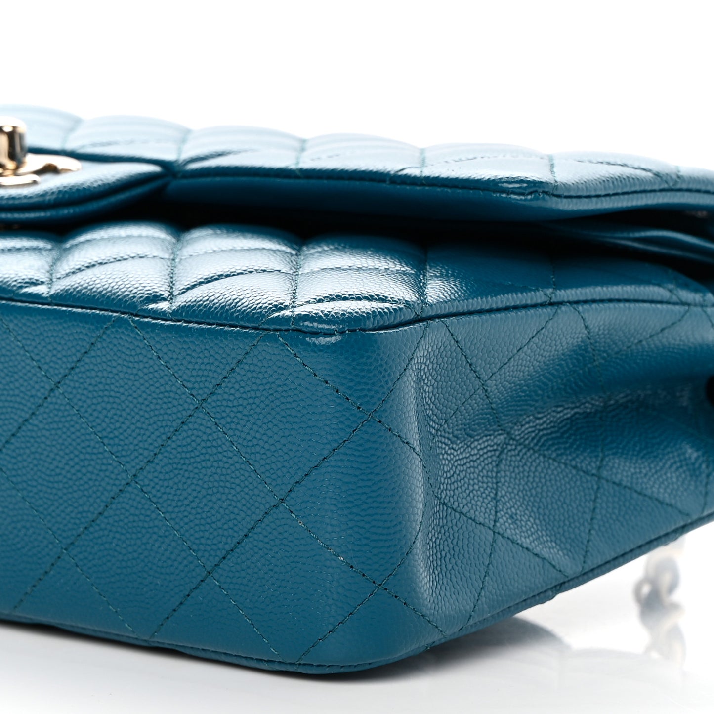 Caviar Quilted Medium Double Flap Dark Turquoise