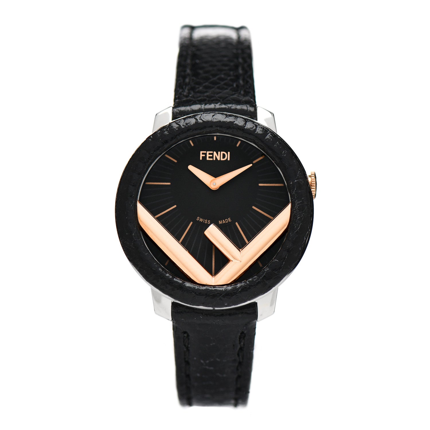 Fendi Stainless Steel Calfskin 28mm Run Away Quartz Watch Black 1 of 4