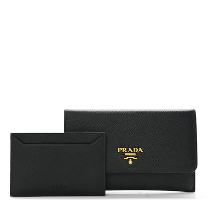 Prada Saffiano Metal Flap Wallet Black 1 of 6