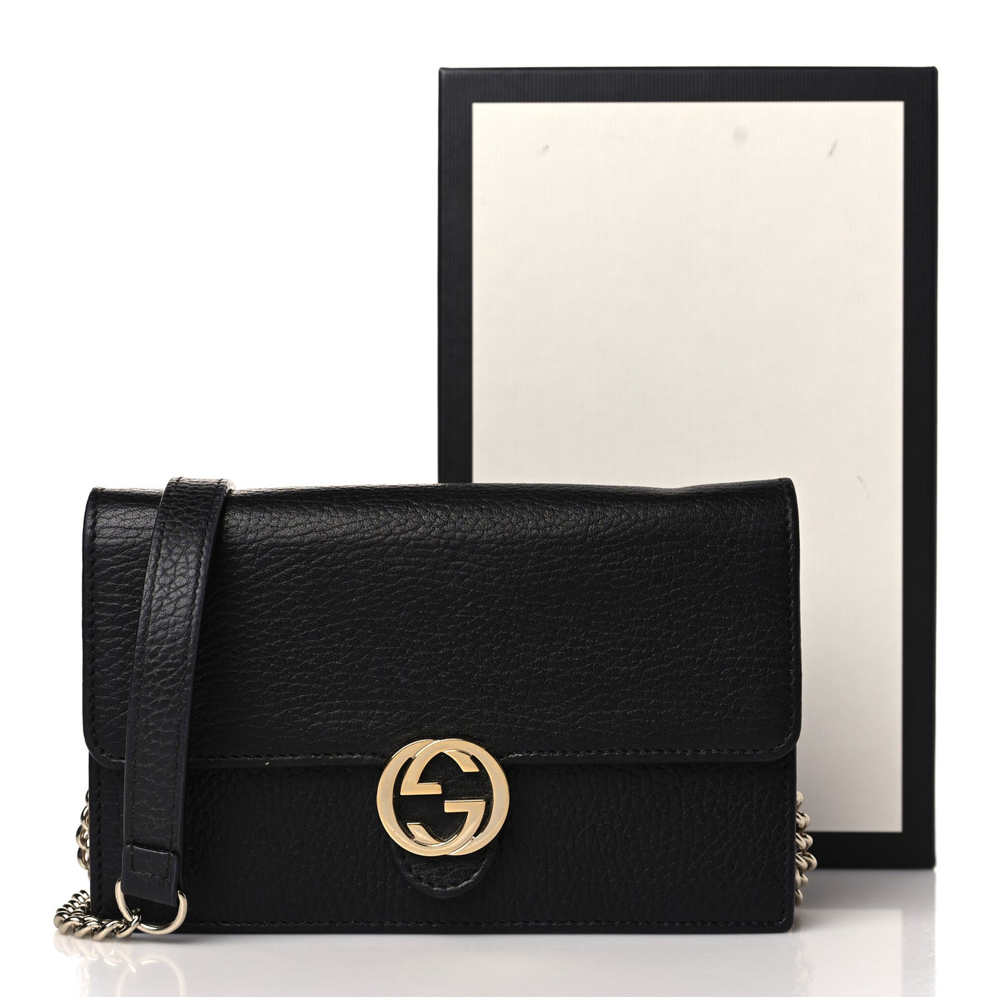 Dollar Calfskin Interlocking G Chain Wallet Black