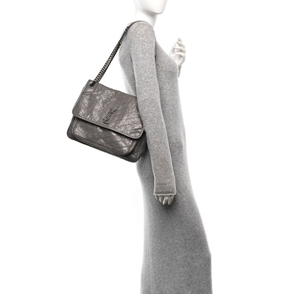 Saint Laurent Crinkled Calfskin Matelasse Monogram Large Niki Chain Satchel Fog 2 of 13