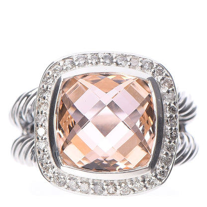 David Yurman Sterling Silver Diamond Morganite 11mm Albion Ring 54 7 1 of 5