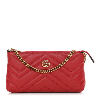 Gucci Calfskin Matelasse Mini GG Marmont Chain Bag Hibiscus Red 1 of 10