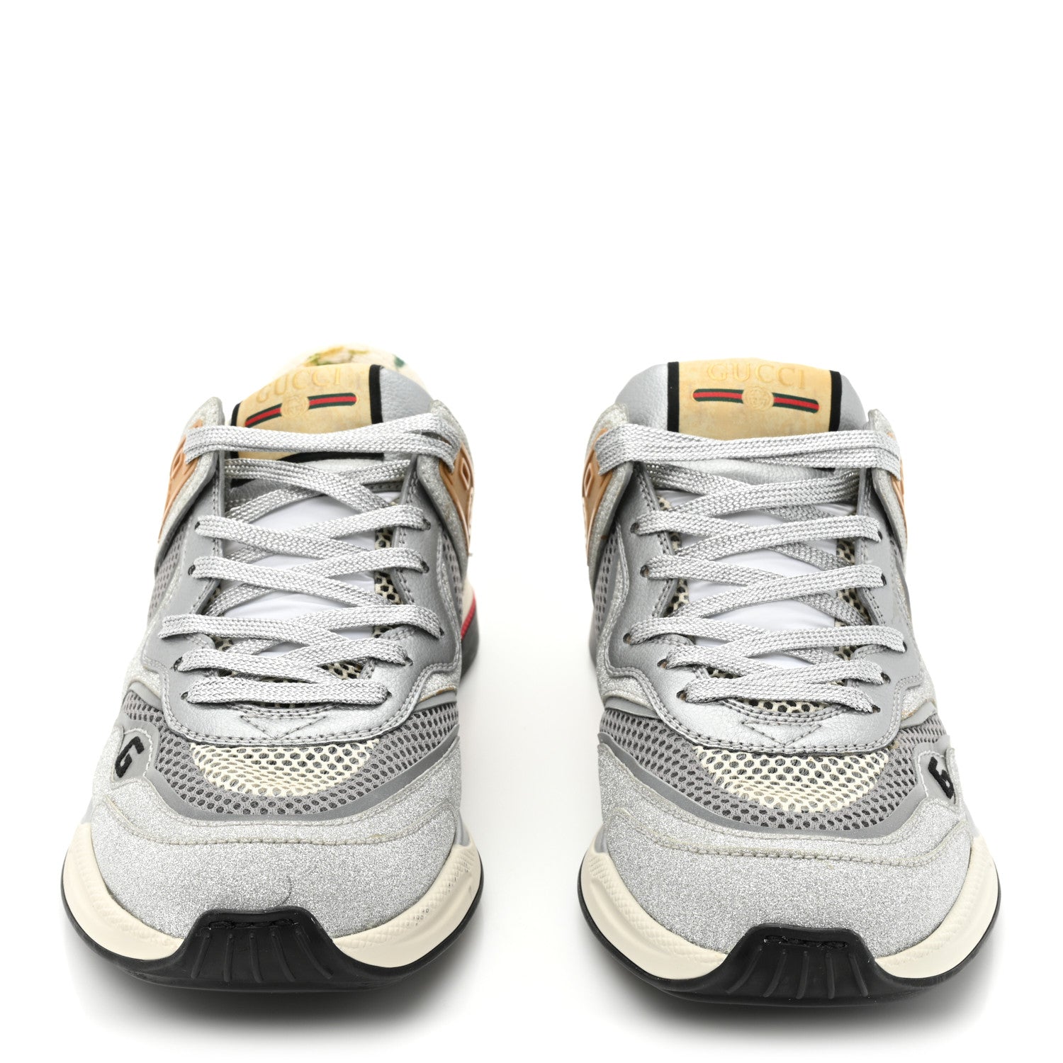 Gucci Metallic Calfskin Glitter Mesh Womens Ultrapace Sneakers 38 Silver Light Grey Mystic White 2 of 8