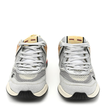 Gucci Metallic Calfskin Glitter Mesh Womens Ultrapace Sneakers 38 Silver Light Grey Mystic White 2 of 8