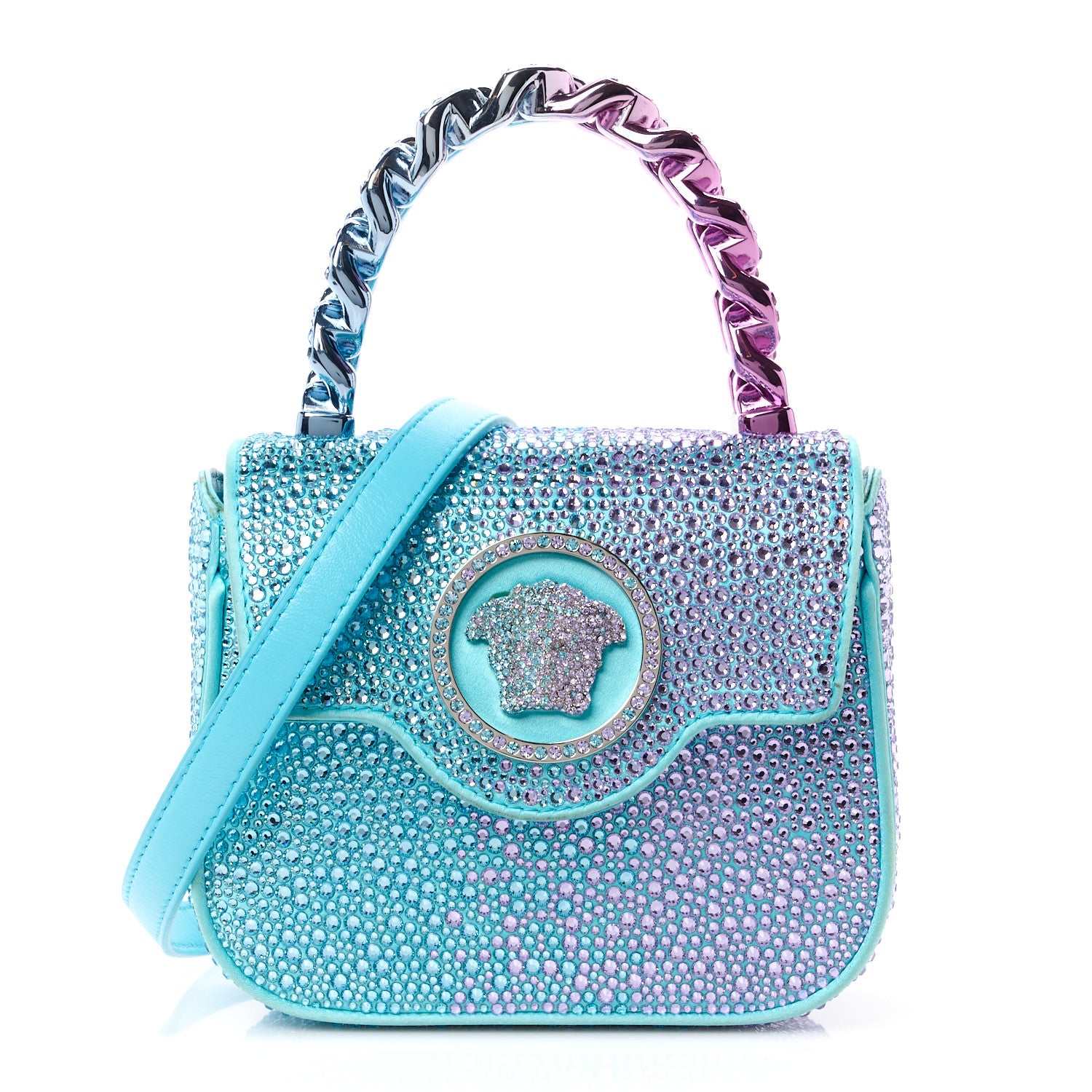 Versace Satin Crystal Studded Mini La Medusa Bag Blue 1 of 10
