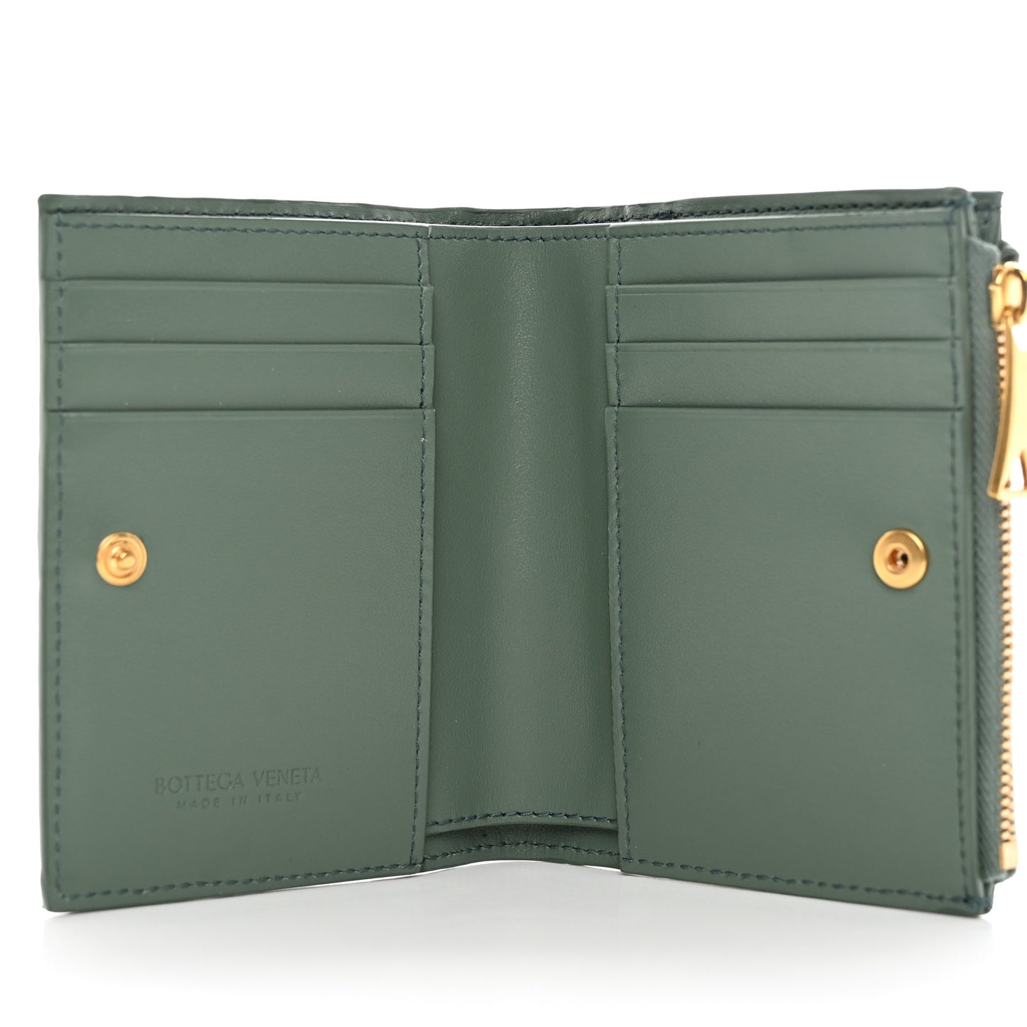Nappa Intrecciato Bifold Zip Wallet Aloe