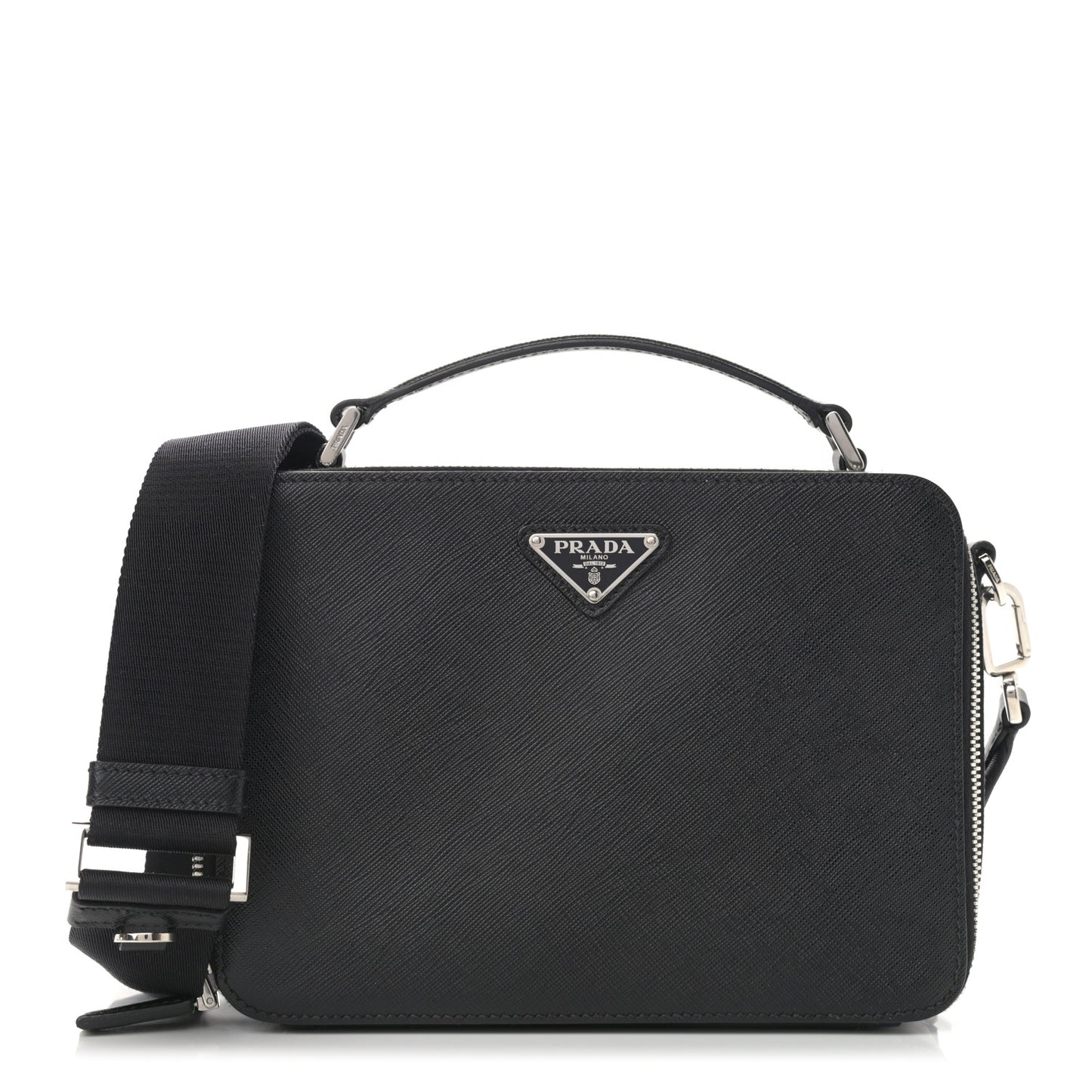 Saffiano Travel Medium Brique Crossbody Bag Black
