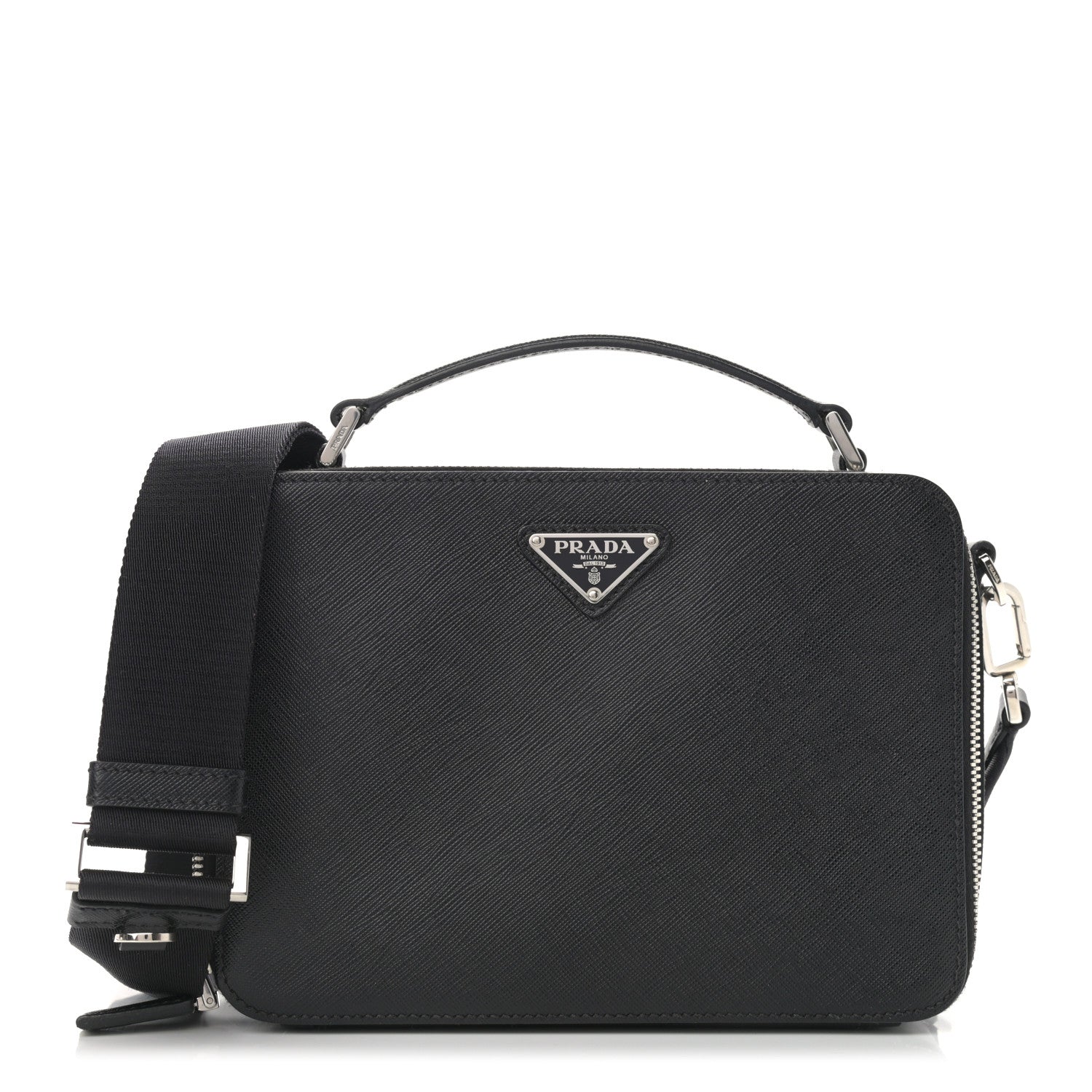 Prada Saffiano Travel Medium Brique Crossbody Bag Black 1 of 11