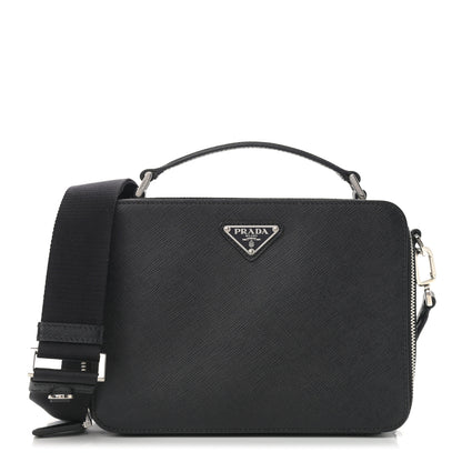 Prada Saffiano Travel Medium Brique Crossbody Bag Black 1 of 11