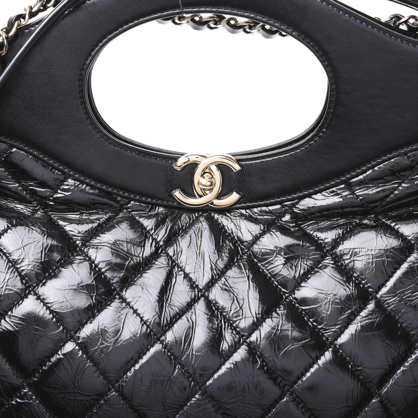 Aged Calfskin Quilted Large 31 Shopping Bag Black