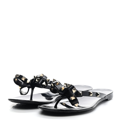 Valentino Garavani PVC Jelly Rockstud Bow Thong Sandals 38 Black 3 of 8