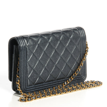 Chanel Metallic Calfskin Quilted Boy Wallet On Chain WOC Charcoal 3 of 9