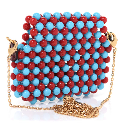 Fendi Glass Beaded Mini Pico Baguette Charm Red Blue 3 of 7