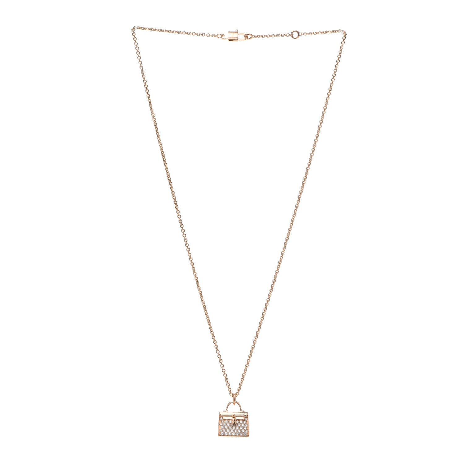 Hermes 18K Rose Gold Diamond Kelly Amulettes Pendant Necklace 3 of 6
