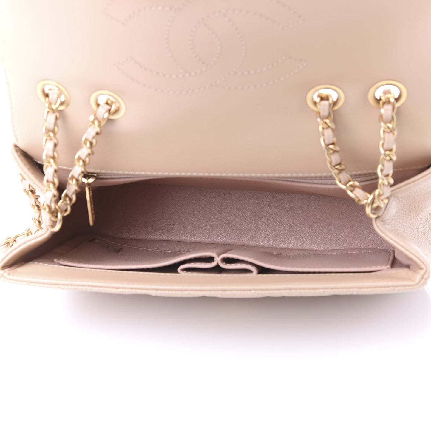 Caviar Quilted Small CC Filigree Flap Beige