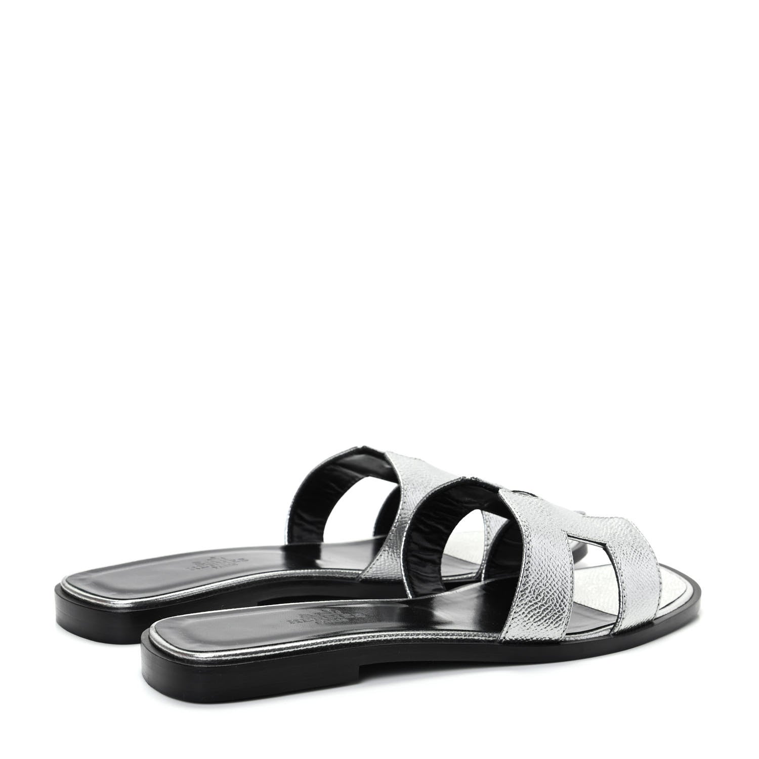 Hermes Metallic Epsom Oran Sandals 37 Gris Argente 4 of 10