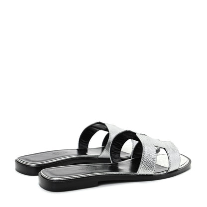 Hermes Metallic Epsom Oran Sandals 37 Gris Argente 4 of 10