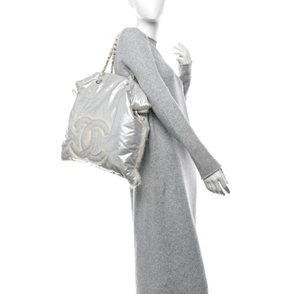 Chanel Vinyl Mohair Trimmed CC Bonbons Tote Silver 3 of 10