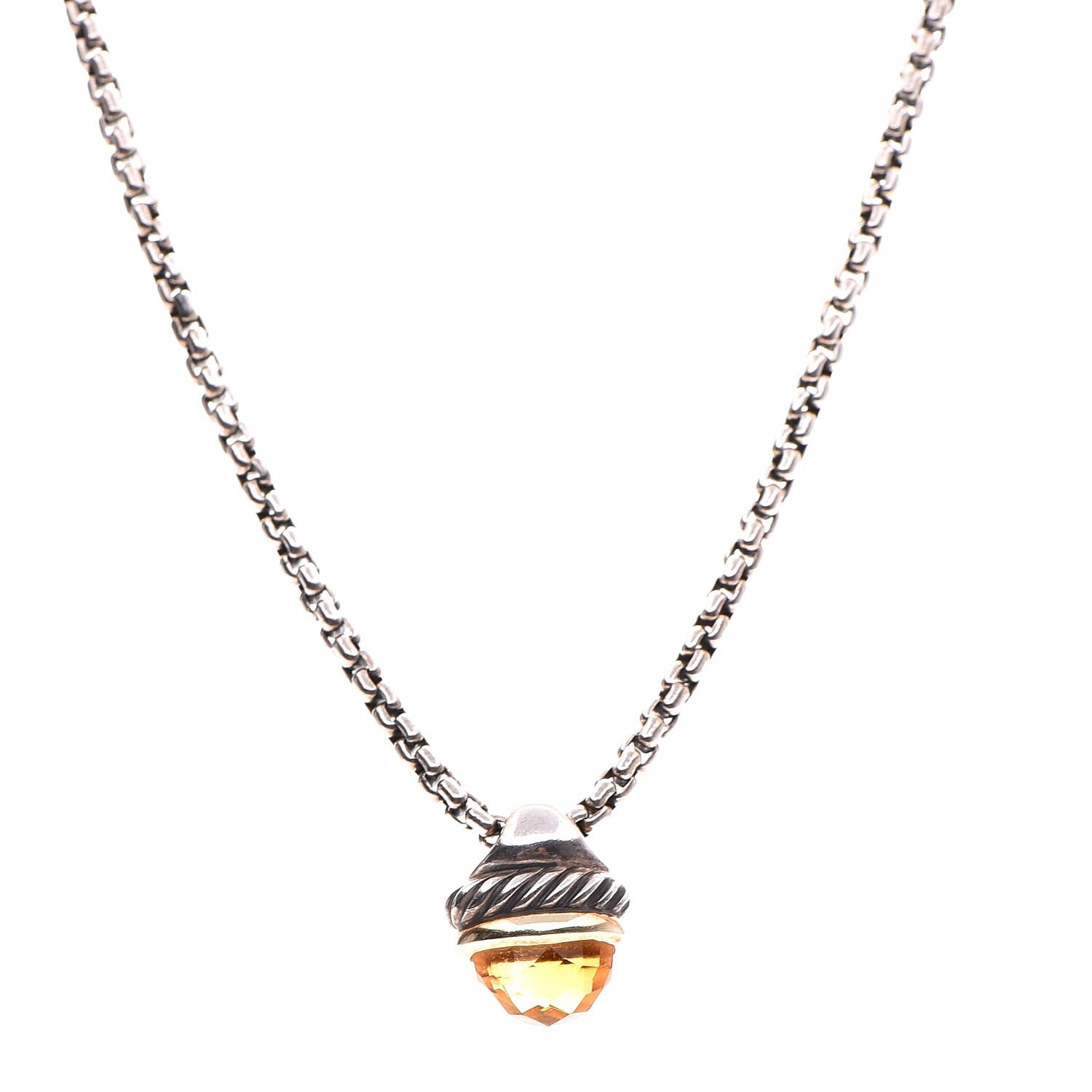 David Yurman Sterling Silver 14K Gold 10mm Citrine Acorn Pendant 1 of 6
