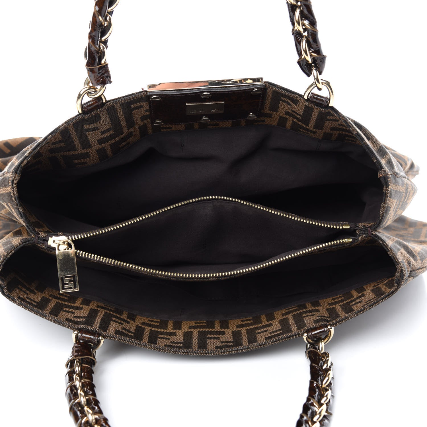Fendi Zucca Patent Mia Tote Tobacco 5 of 13