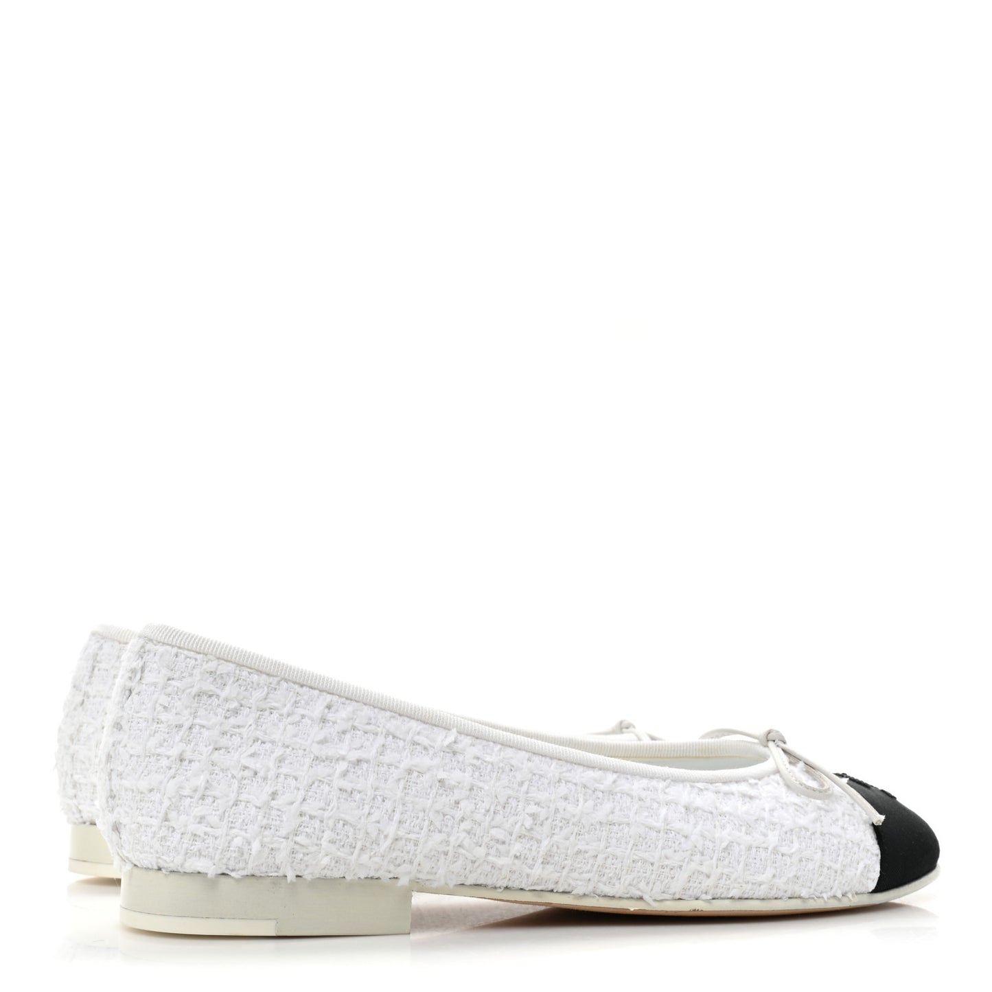 Cotton Tweed Grosgrain Cap Toe Ballerina Flats 37.5 White Black