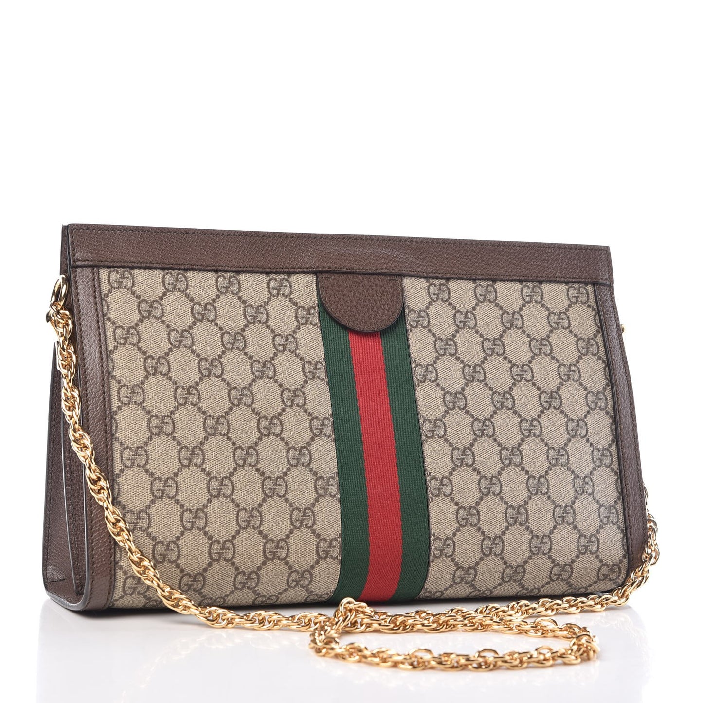 GG Supreme Monogram Web Medium Ophidia Chain Shoulder Bag Brown