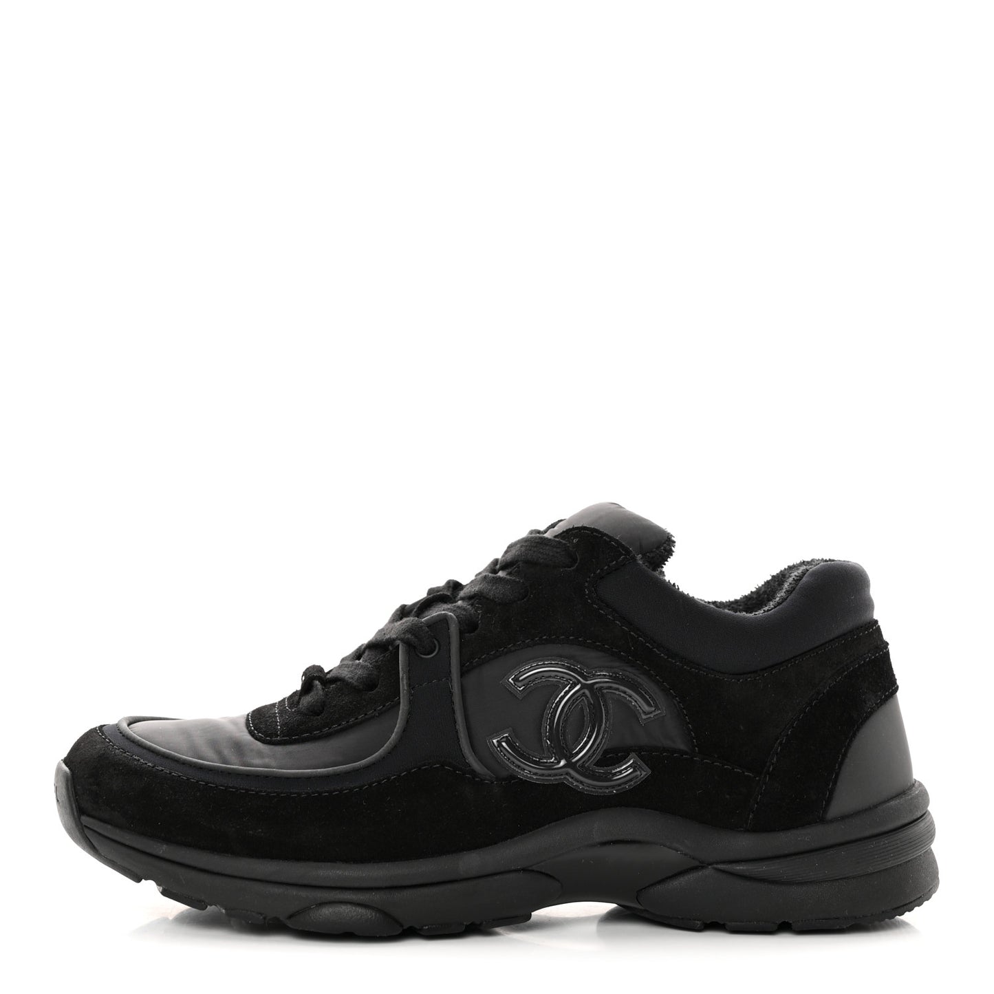 Fabric Calfskin Suede CC Sneakers 39 Black