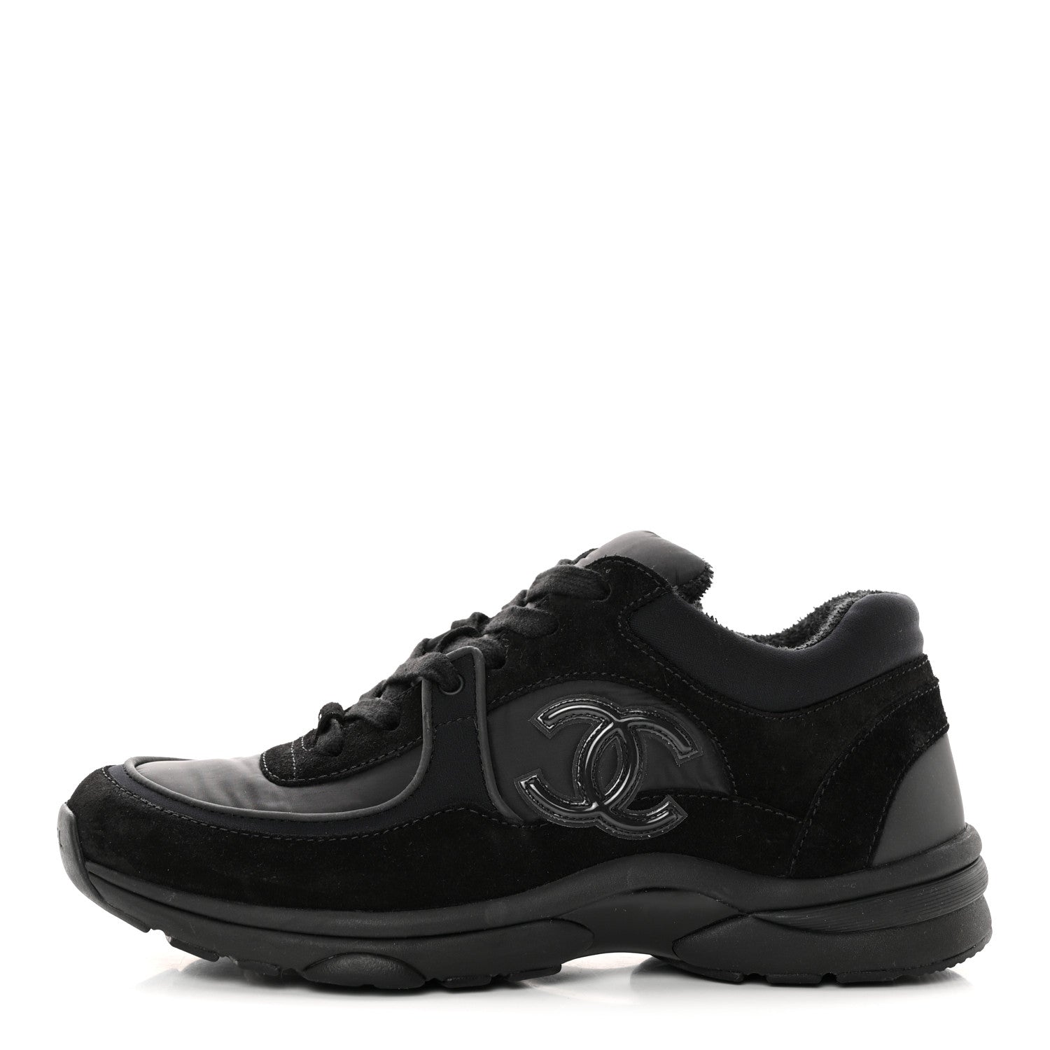 Chanel Fabric Calfskin Suede CC Sneakers 39 Black 1 of 9