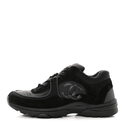 Chanel Fabric Calfskin Suede CC Sneakers 39 Black 1 of 9