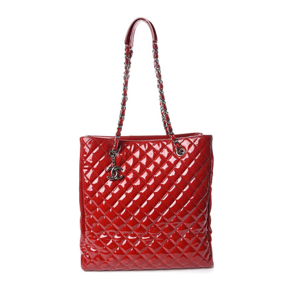 Chanel Patent Quilted Large Shopping Tote Red 1 of 10