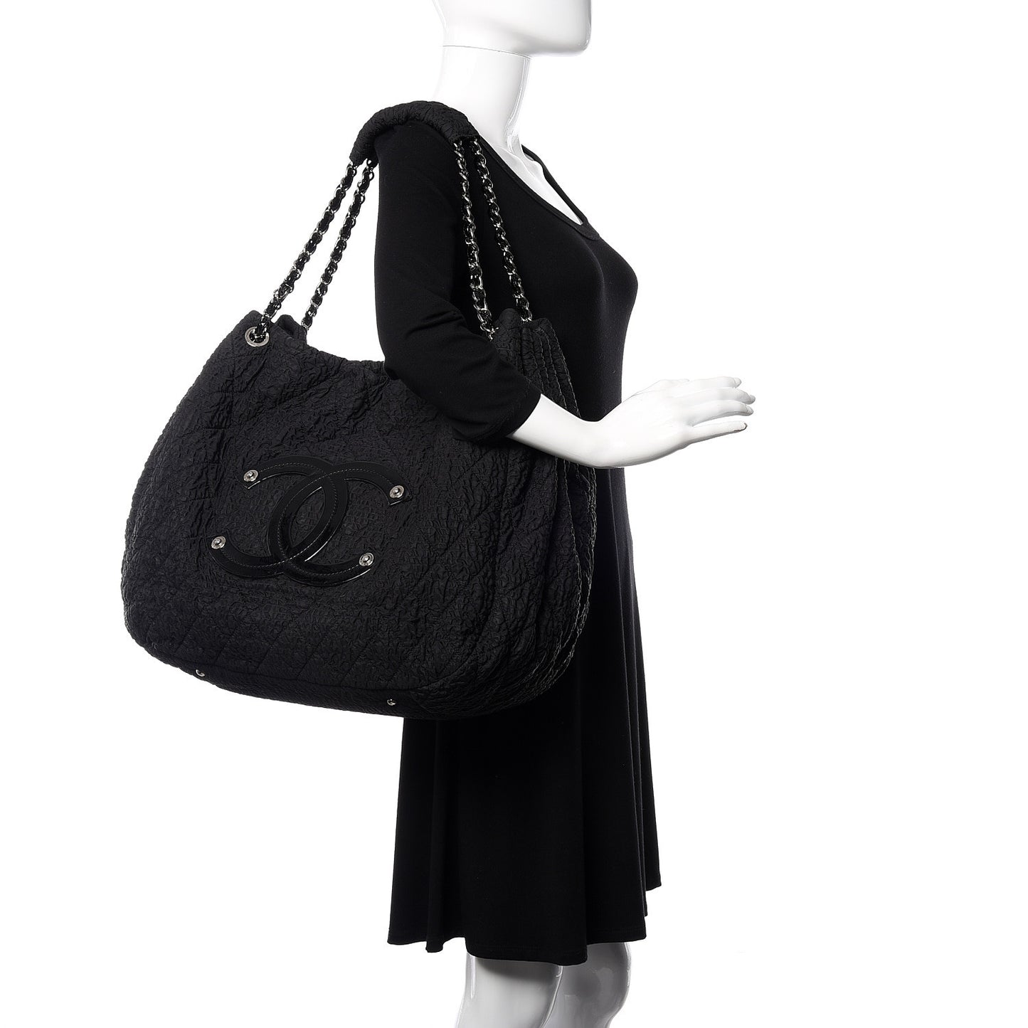 Nylon Patent Quilted CC Tote Black