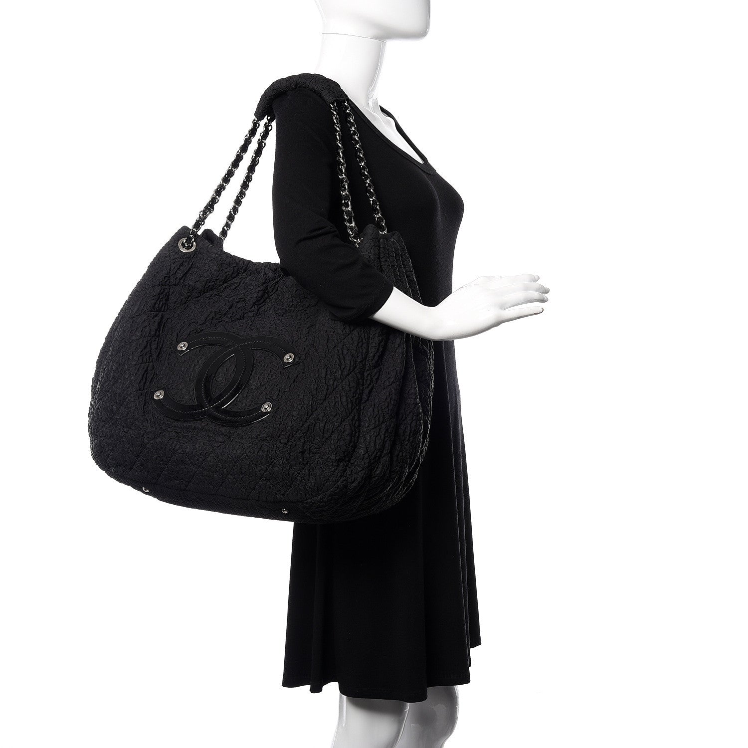 Chanel Nylon Patent Quilted CC Tote Black 2 of 10