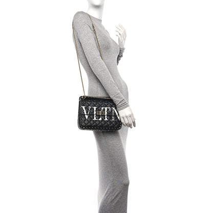 Valentino Garavani Lambskin VLTN Print Medium Rockstud Spike Shoulder Bag Black 2 of 9