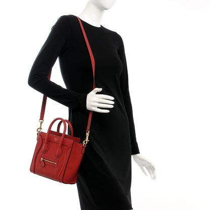 Celine Baby Grained Calfskin Nano Luggage Red 2 of 10