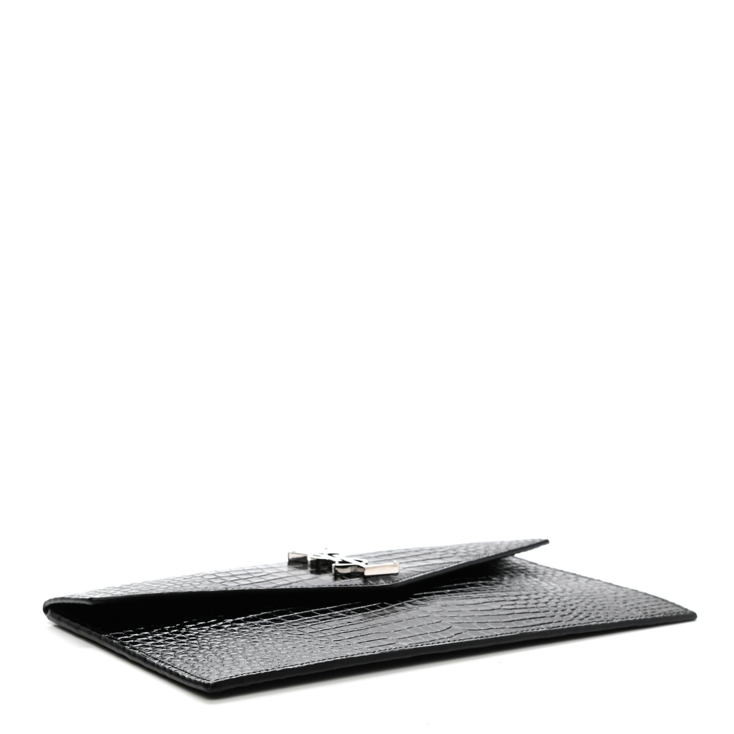 Calfskin Crocodile Embossed Uptown Monogram Clutch Black