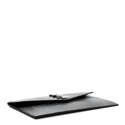 Saint Laurent Calfskin Crocodile Embossed Uptown Monogram Clutch Black 4 of 7