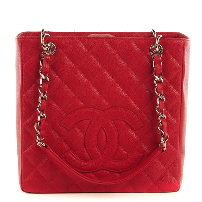 Chanel Caviar Quilted Petit Shopping Tote PST Red 1 of 7