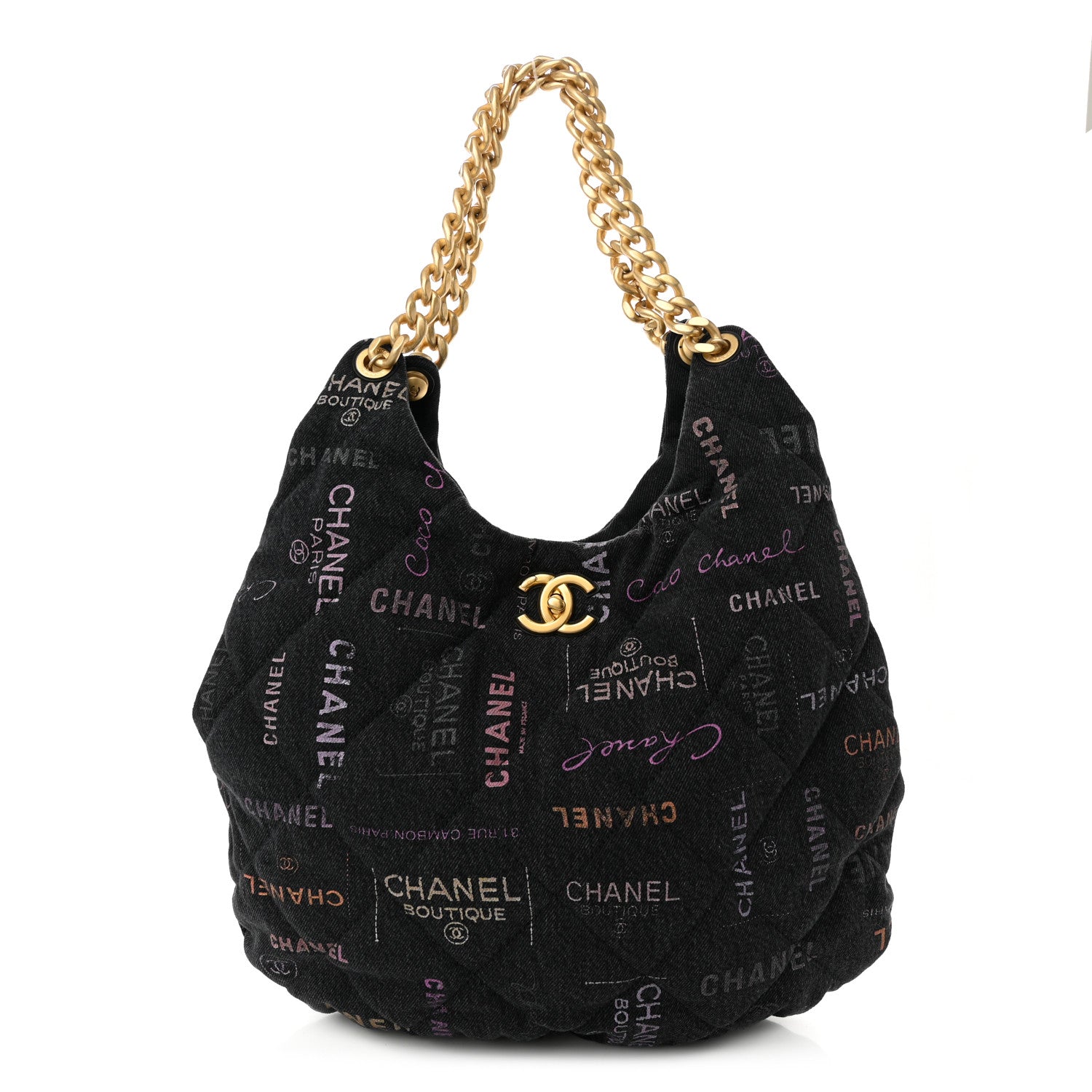 Chanel Denim Quilted Denim Mood Hobo Black Multicolor 1 of 10