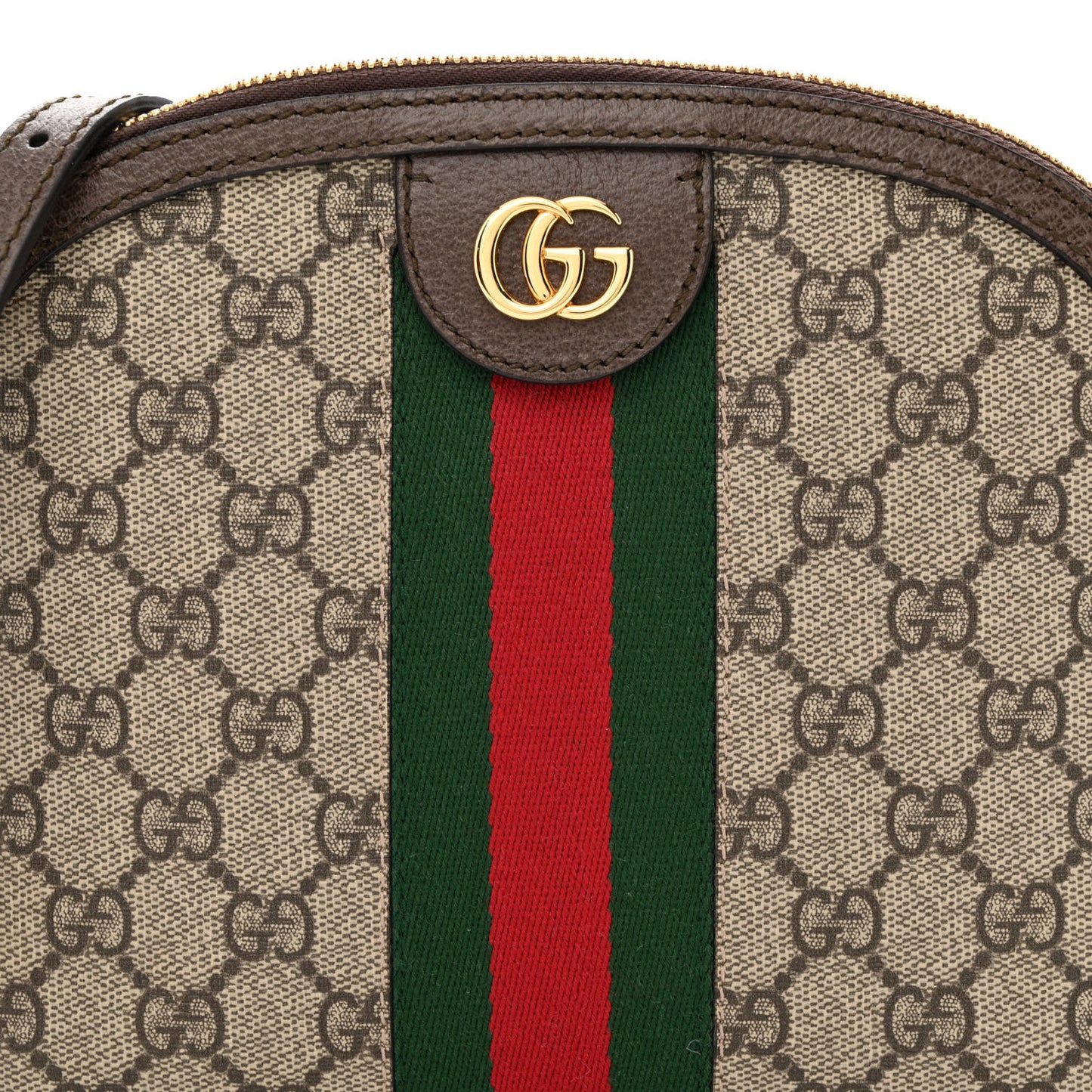 GG Supreme Monogram Textured Dollar Calfskin Web Small Ophidia Dome Shoulder Bag Beige Ebony New Acero