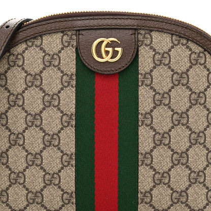 Gucci GG Supreme Monogram Textured Dollar Calfskin Web Small Ophidia Dome Shoulder Bag Beige Ebony New Acero 8 of 11