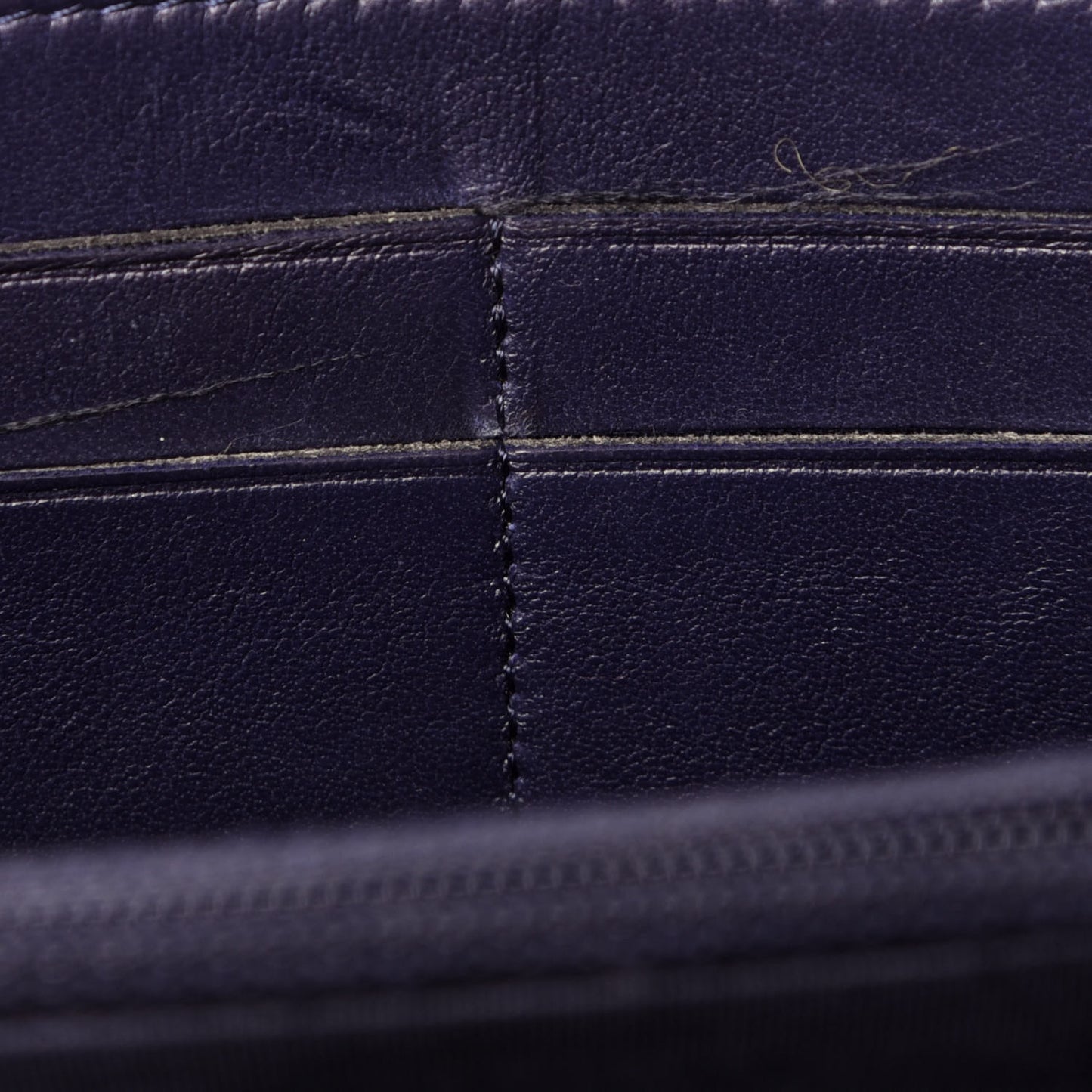 Woven Lambskin Quilted Large Zip Around Wallet Navy