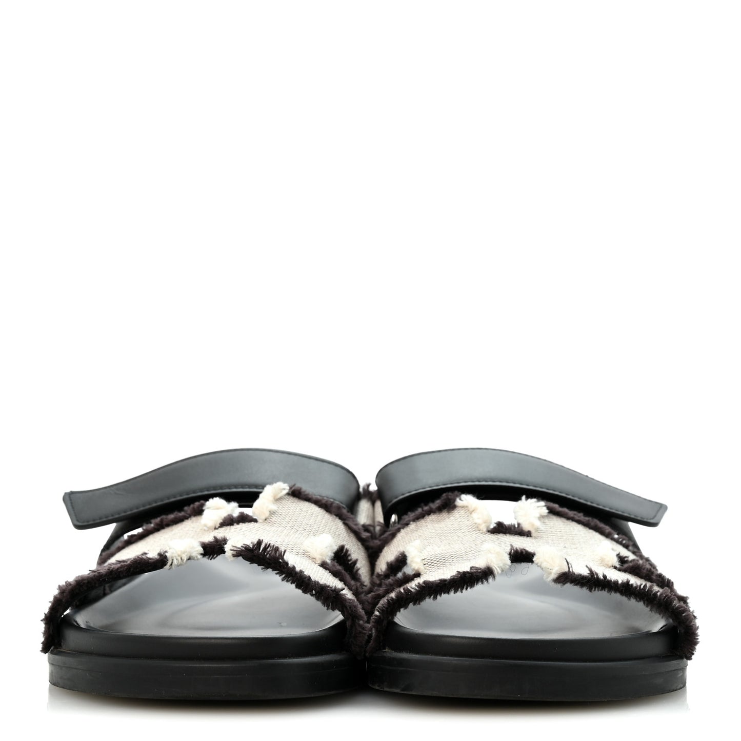 Techno Fringed H Canvas Caflskin Womens Chypre Sandals 38 Prunoir Black