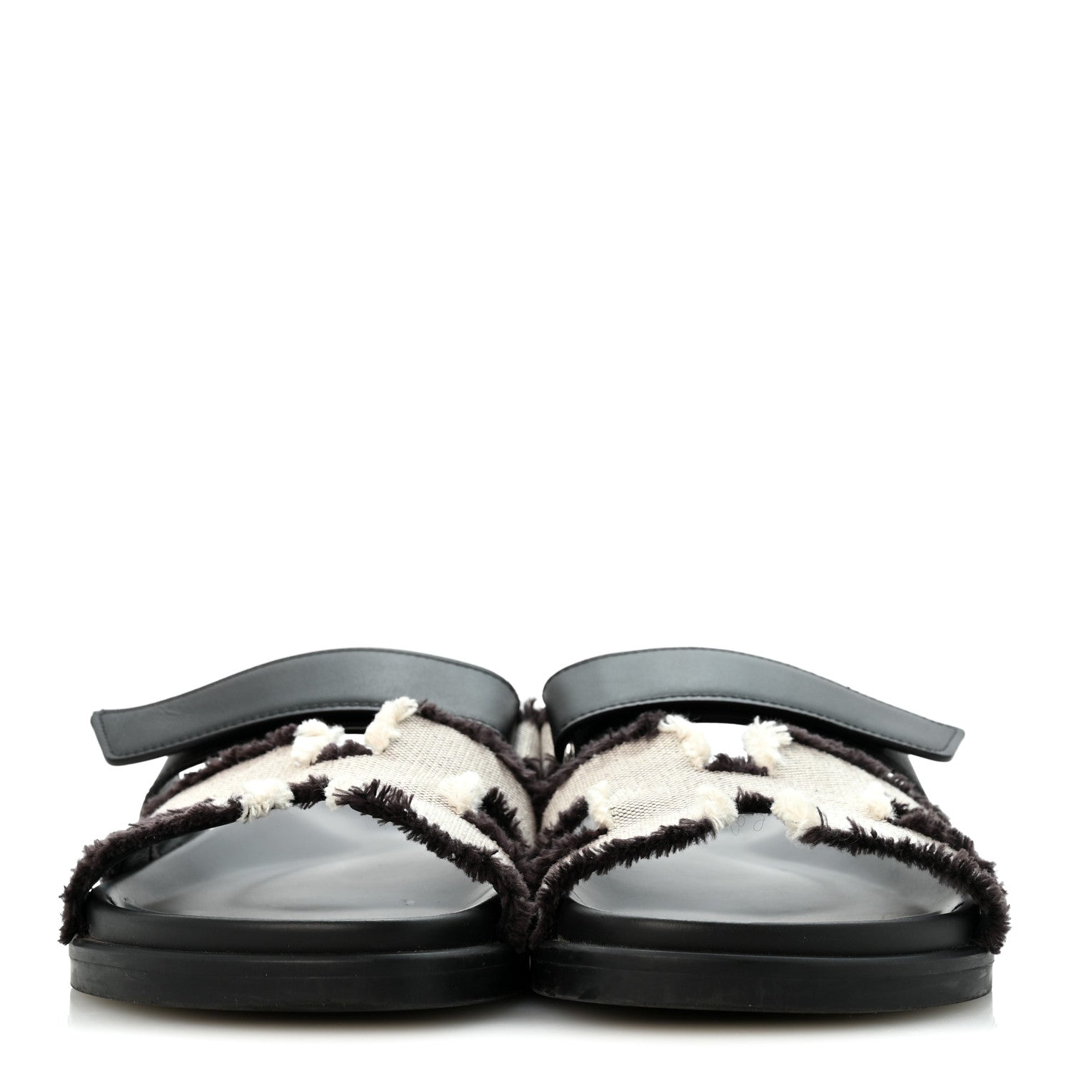 Hermes Techno Fringed H Canvas Caflskin Womens Chypre Sandals 38 Prunoir Black 3 of 11