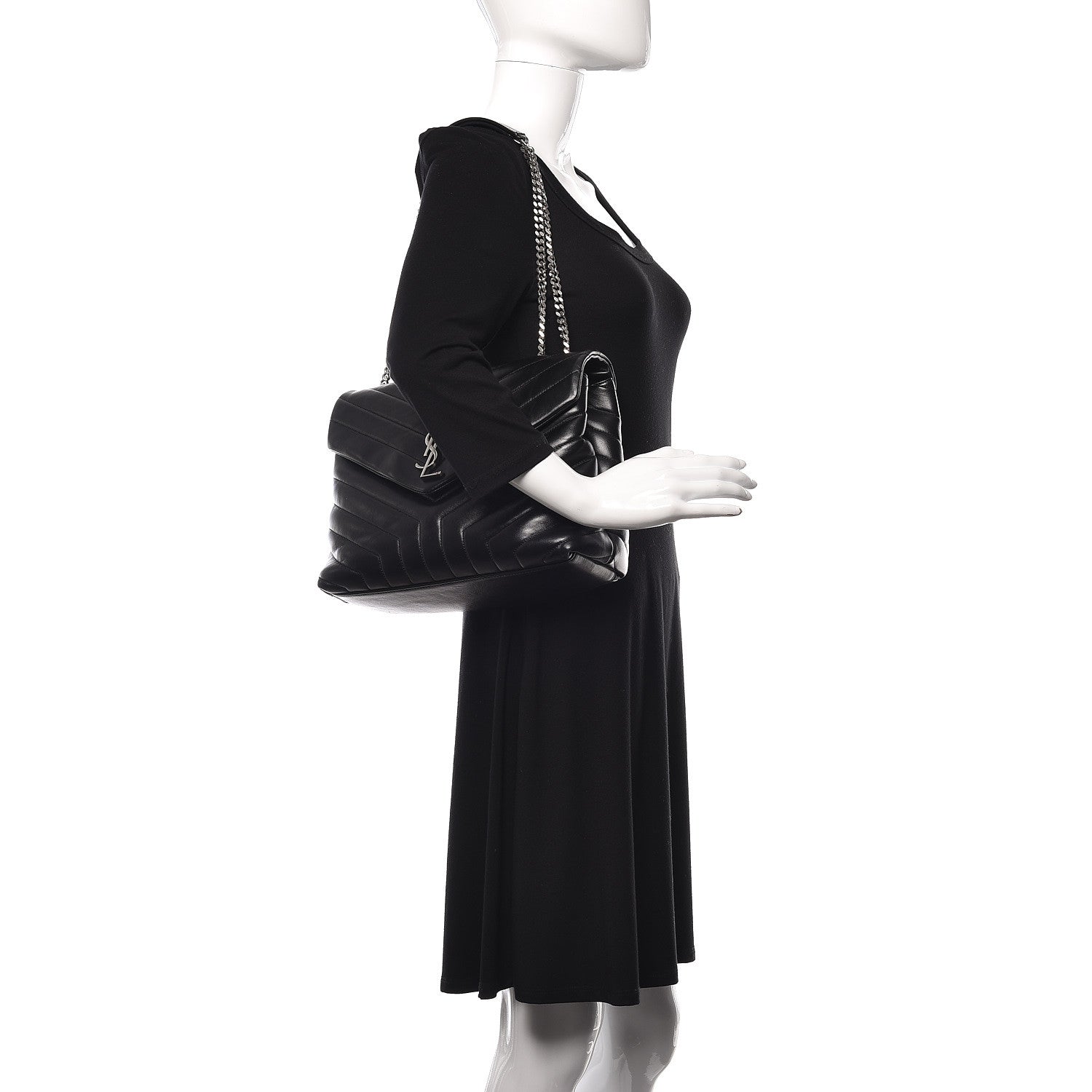 Saint Laurent Calfskin Y Quilted Monogram Medium Loulou Chain Satchel Black 2 of 11