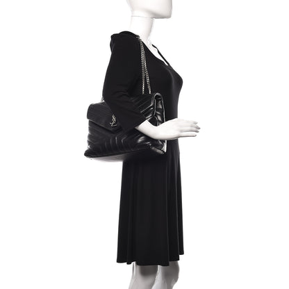Saint Laurent Calfskin Y Quilted Monogram Medium Loulou Chain Satchel Black 2 of 11