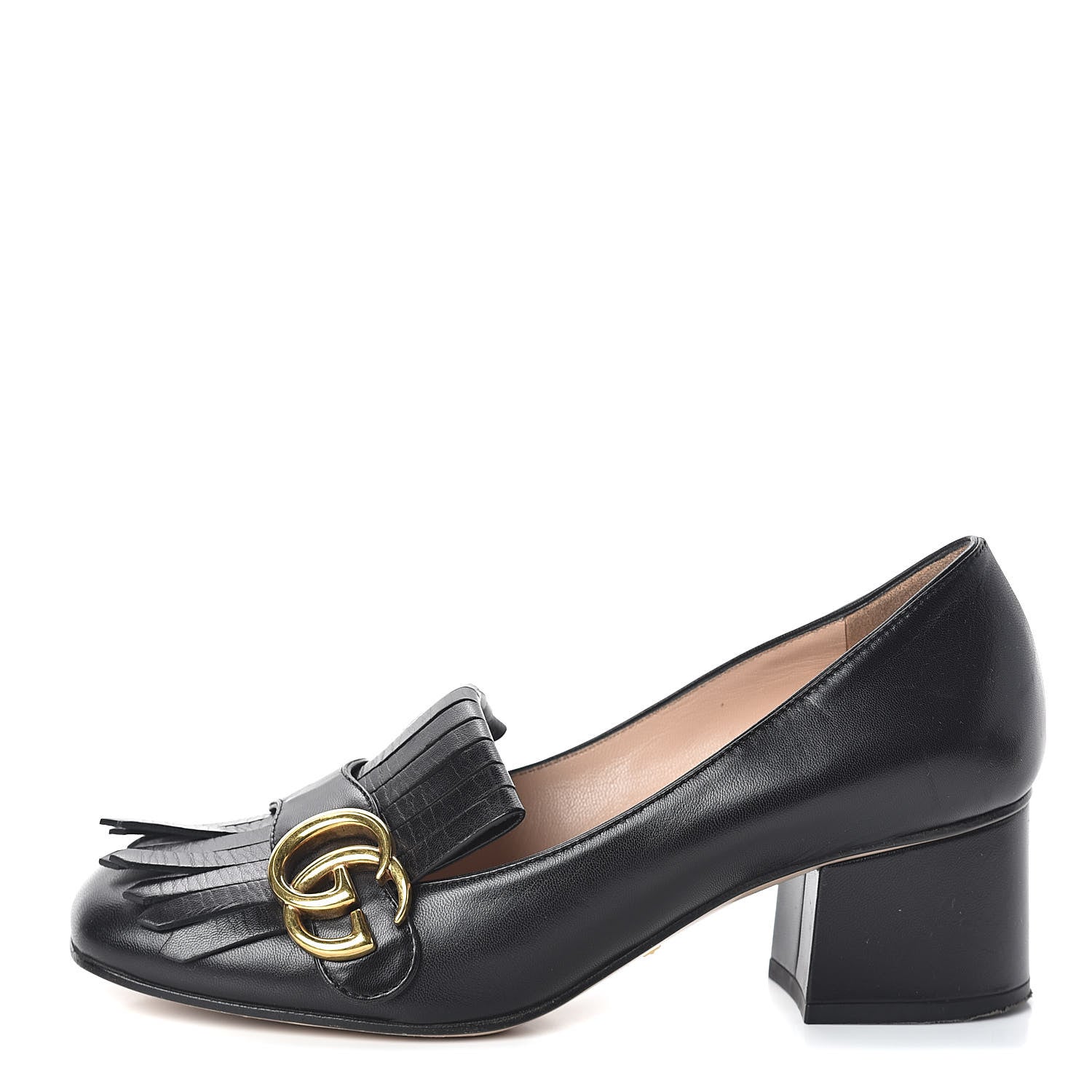Gucci Malaga Kid GG Marmont Fringe 50mm Loafer Pumps 36 Black 1 of 12