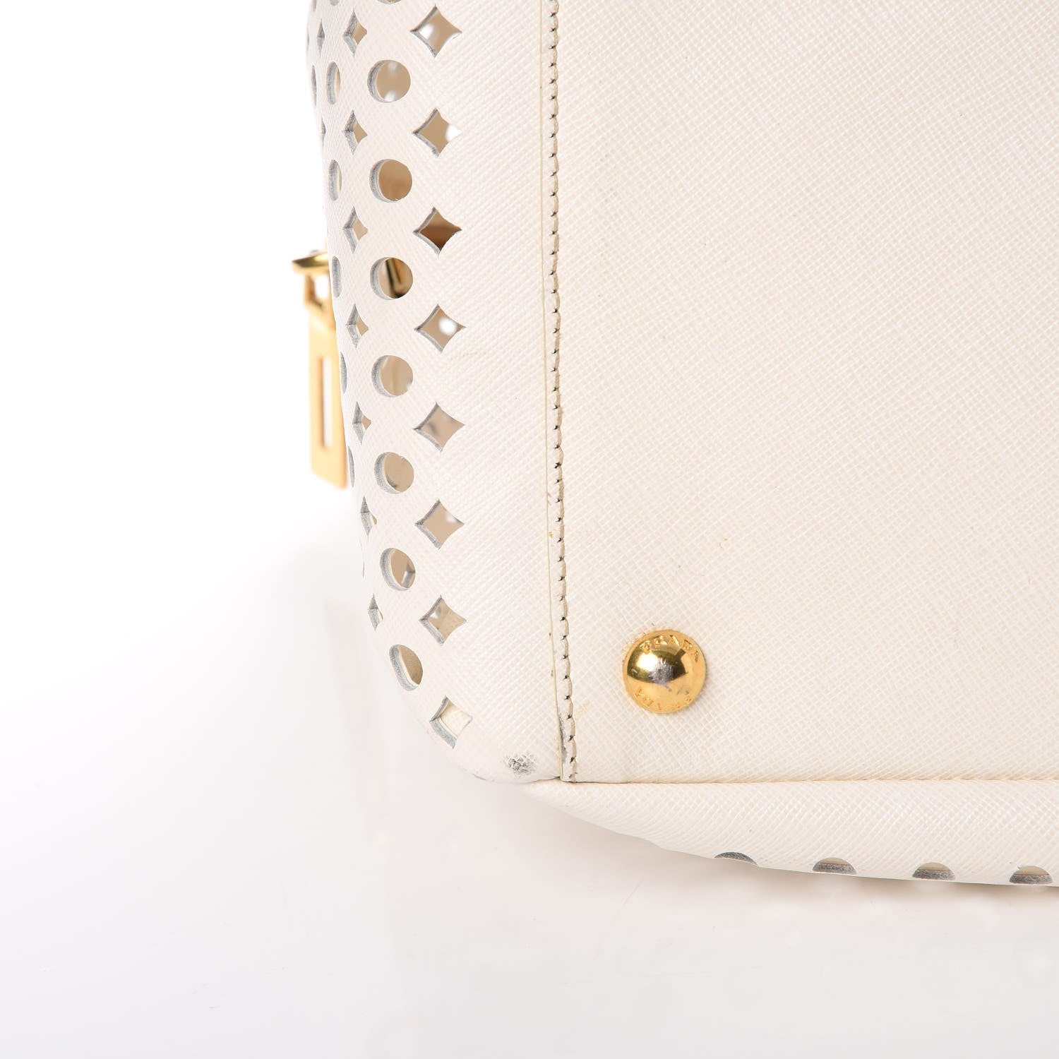 Prada Saffiano Perforated Zip Around Tote Talco 14 of 17
